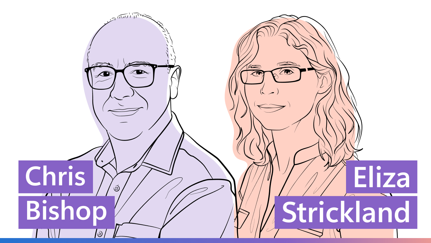 Illustrated headshots of Chris Bishop and Eliza Strickland.