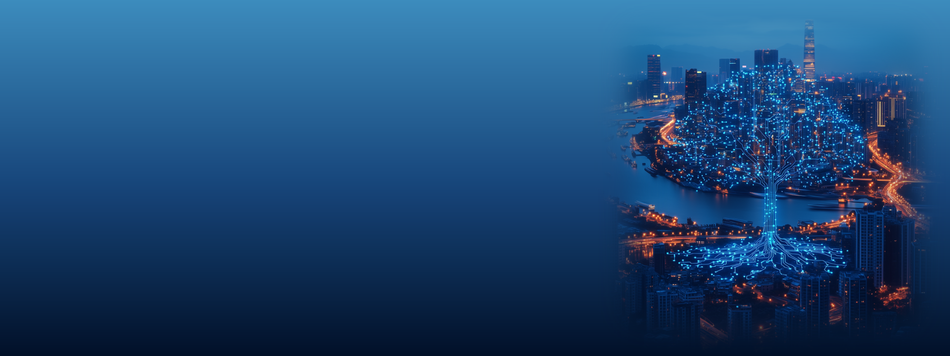 Tree of AI in the background of a city