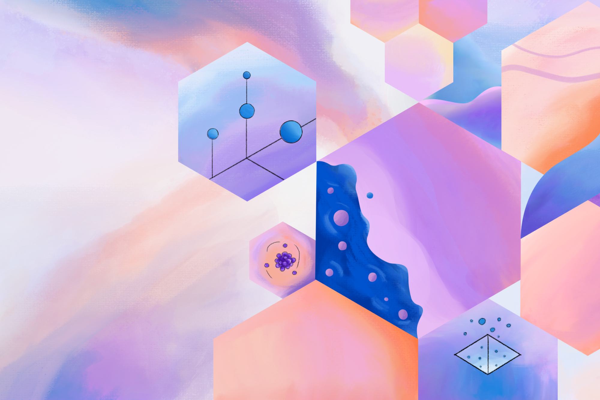 Research Forum | Episode 5 - abstract background with colorful hexagons