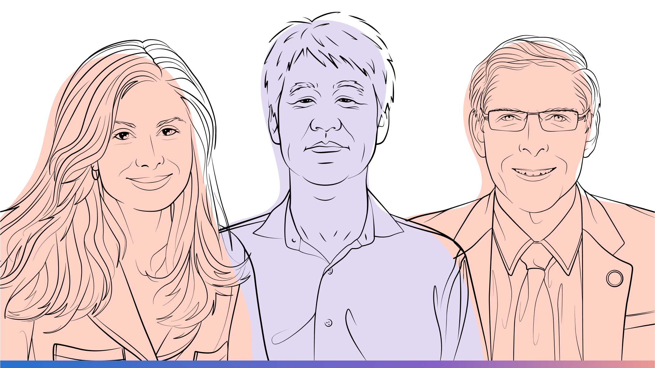 AI Revolution podcast | Episode 3 - Are patients using generative AI for their own healthcare? | outline illustration of Christina Farr, Peter Lee, and Dave deBronkart
