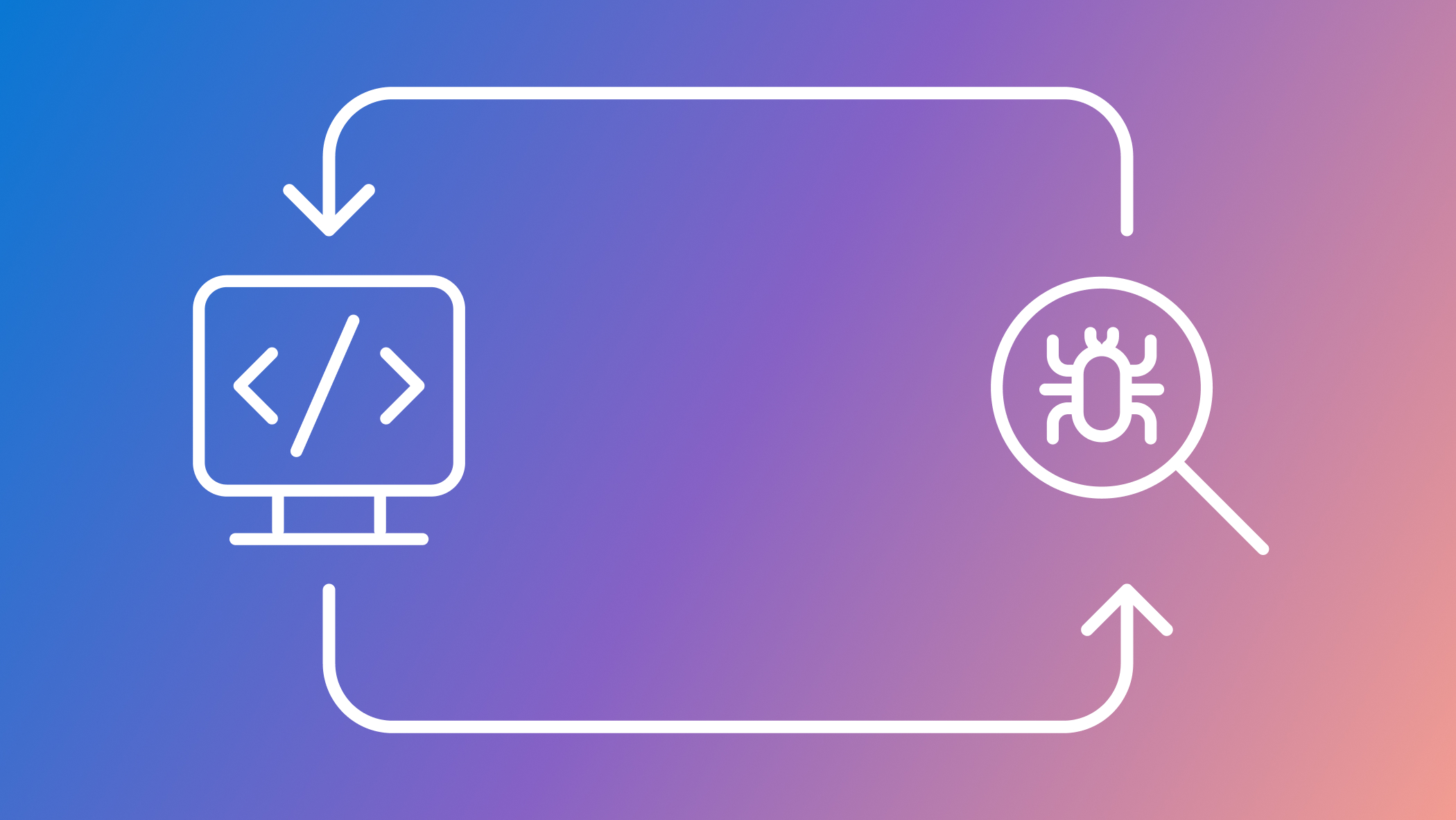 DeBug blog graphic with a line drawing of a computer screen on the left and a magnifying glass with a bug on the right.