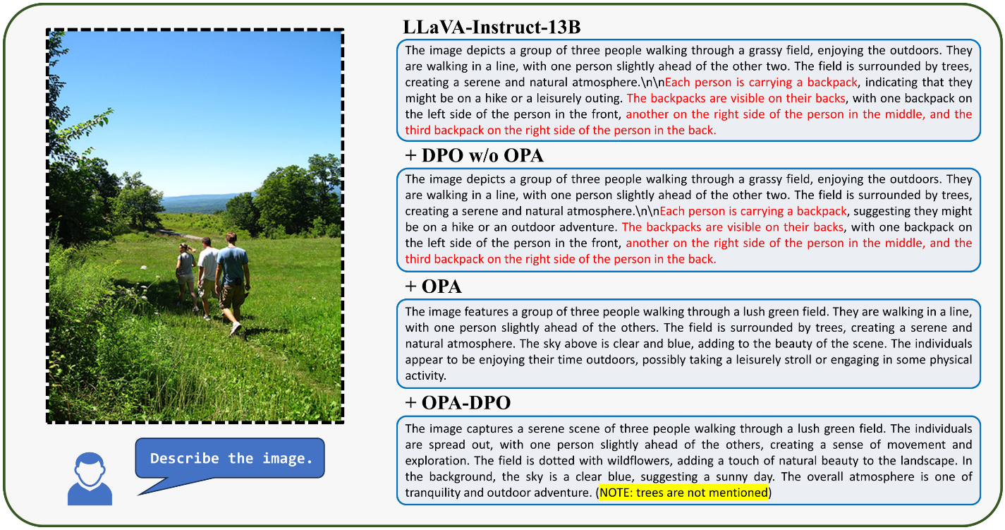 Impact of OPA operation on model output in image description tasks