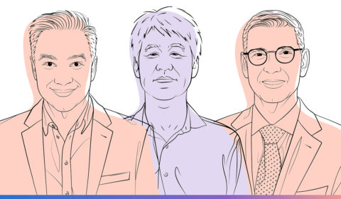 Illustrated headshots of Peter Lee, Umair Shah, Gianrico Farrugia