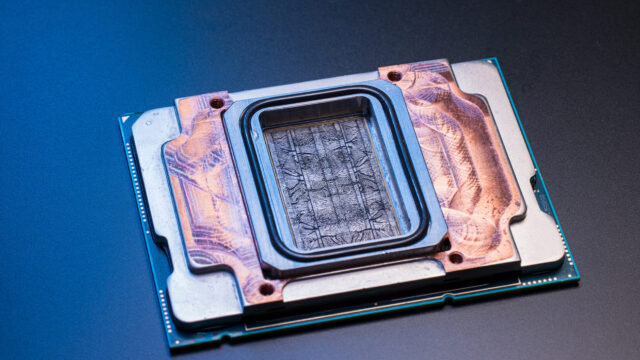 A microfluidics computer chip showing microchannel grooves