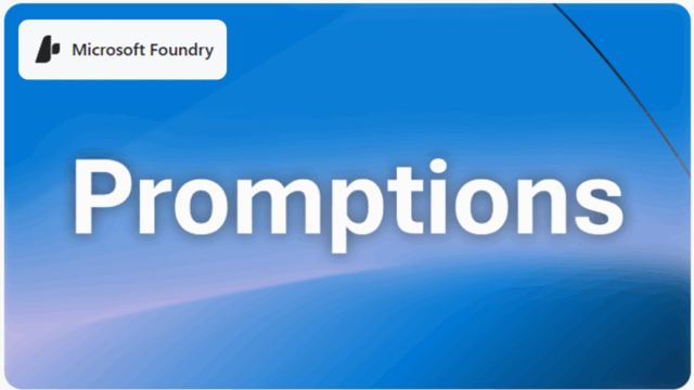 A blue gradient background with subtle diagonal lines and a curved dark accent in the top right corner. Centered in bold white text with a soft shadow is the word “Promptions,” enclosed within a rounded white border. The design is clean and modern, suggesting a digital or creative theme.