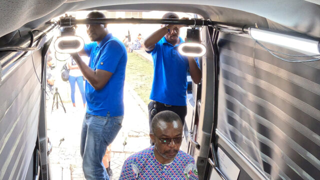 3D Telecommunications | A combined team of technicians from ECL Global and Korle Bu Teaching Hospital in Ghana prepares the mobile 3D Telemedicine installation for use in Koforidua, Ghana.