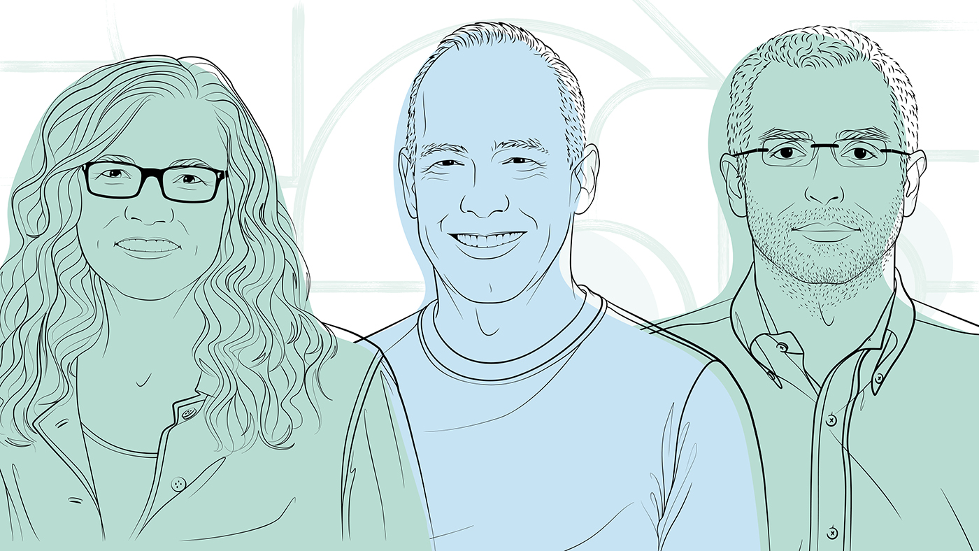 The Shape of Things to Come podcast | illustration of Amy Luers, Doug Burger, and Ishai Menache