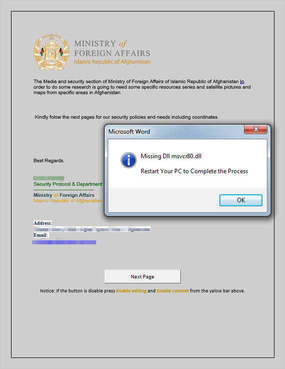 Fake message instructing user to restart the computer.