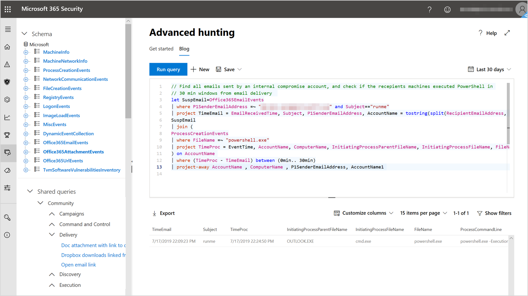 Hunting across endpoints and email with Microsoft Threat Protection