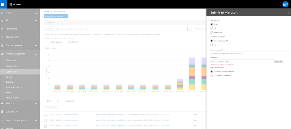 Admin submission experience with Office 365 ATP