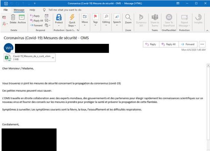 Coronavirus-themed phishing email.