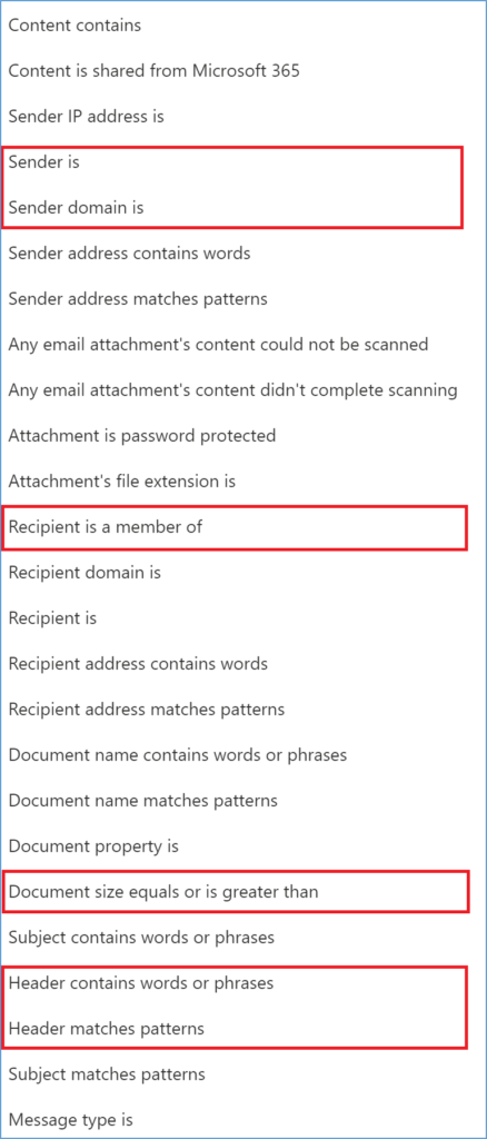 New conditions and exceptions you can extend to your DLP policies to email messages.