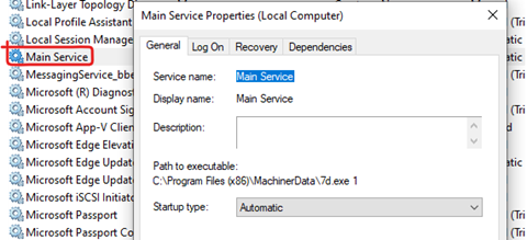 Screenshot the service added by the malware