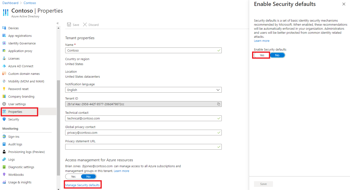 Enabling security defaults