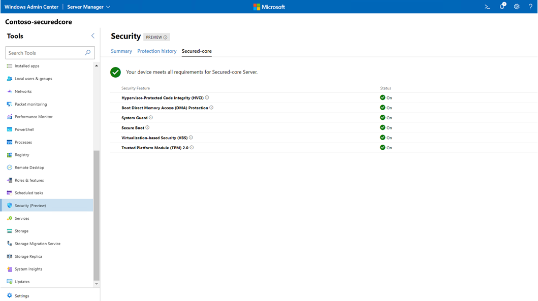 The Windows Admin Center will allow easy management of Secured-core functionality from any browser