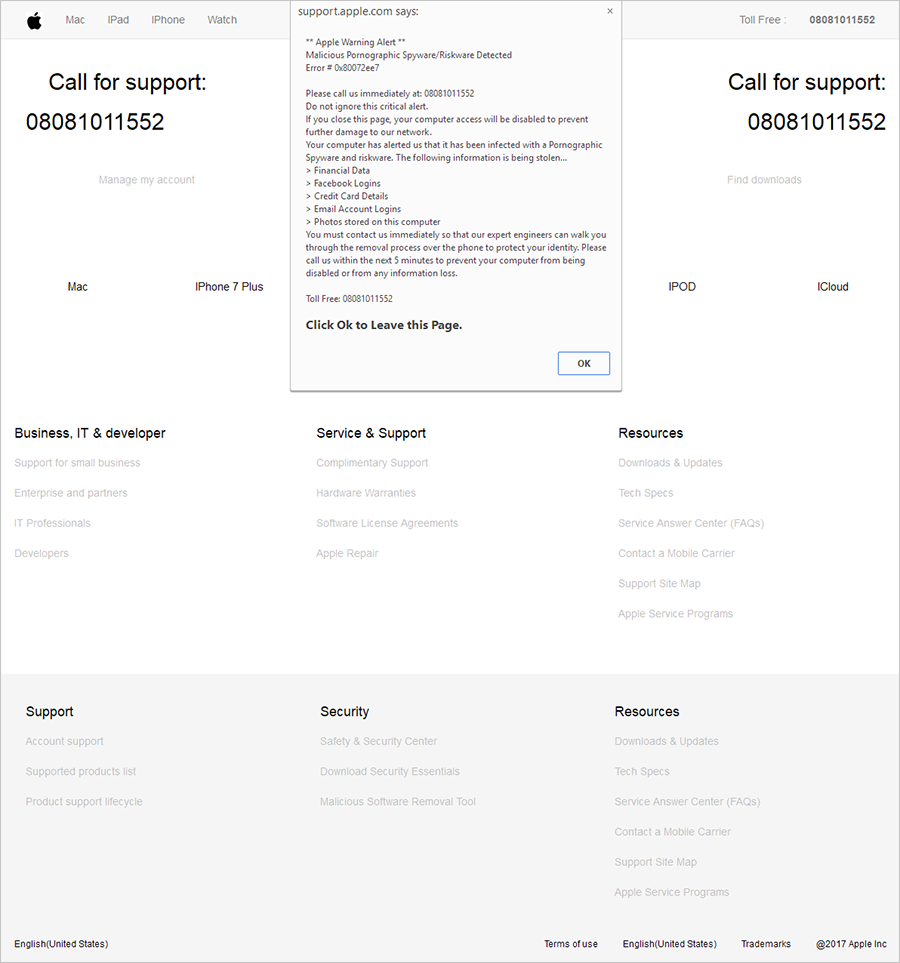 A screenshot of a tech support scam template