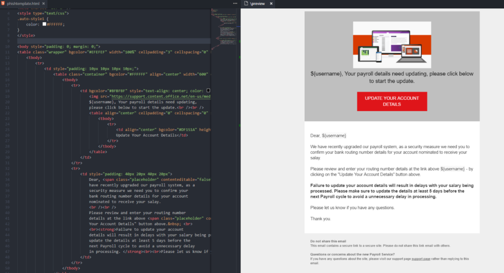 Figure 2. Example spear phishing email created with Attack Simulator