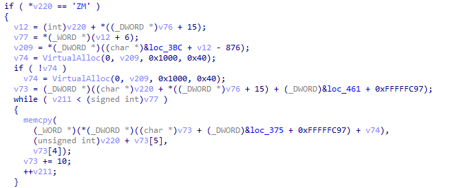 Figure 6. Copying PE sections to allocated memory
