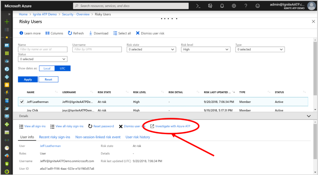 Figure 2: Integrating Azure ATP with the Azure AD Identity Protection console