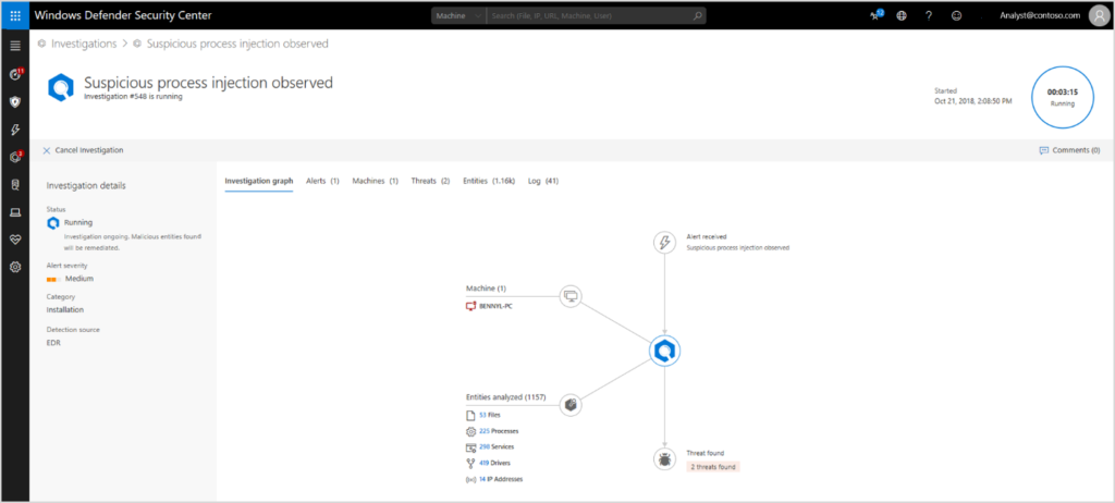 Figure 4: Investigation graph of ongoing investigation in Windows Defender Security Center