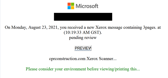 Screenshot of email used in this campaign