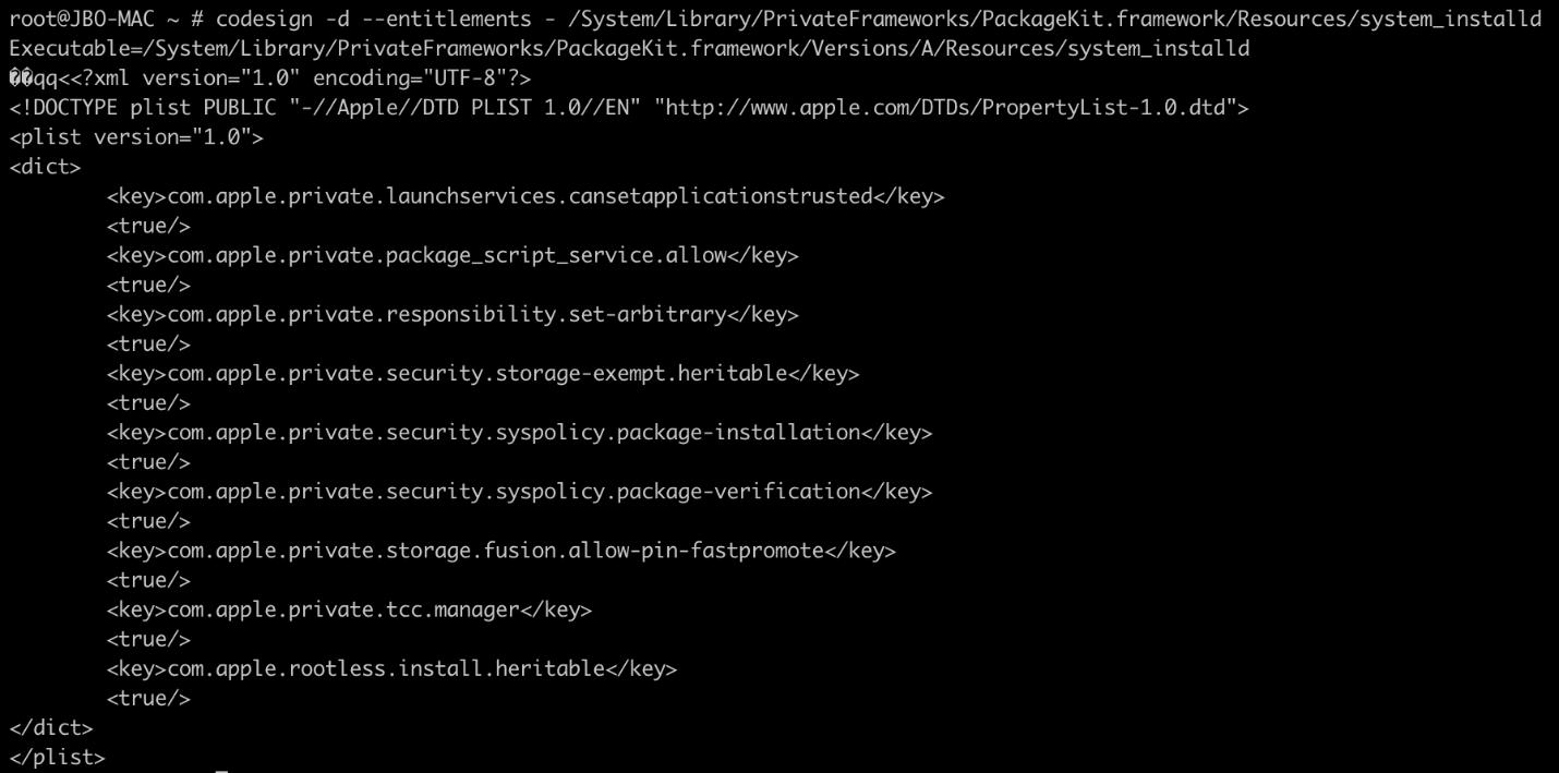 Screenshot of system_installd entitlements