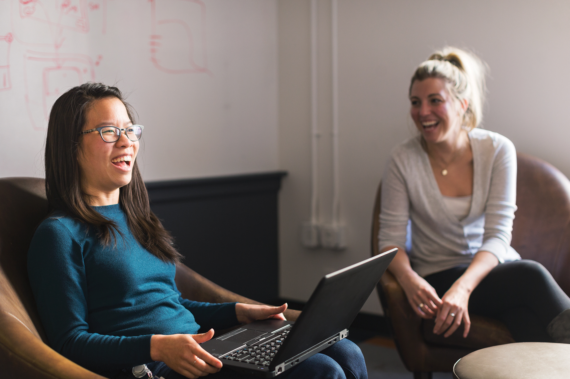Real people. Customer support/admin meeting at a digital consulting firm. The firm provides custom solutions across a multitude of disciplines including IT, front and back end software development, customer support and data services.