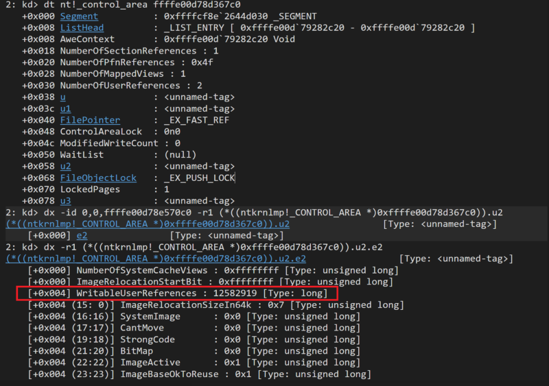 A screenshot of the resulting code when the connection between an image section and its backing file is severed. A line of code with the WritableUserReferences member being set is highlighted. 