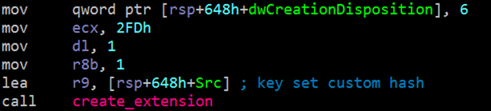 Partial screenshot of a Hive variant's encryption technique in assembly code.