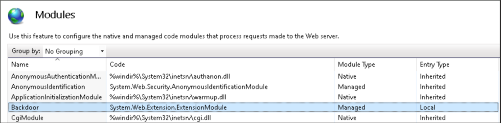 IIS manager app with installed module