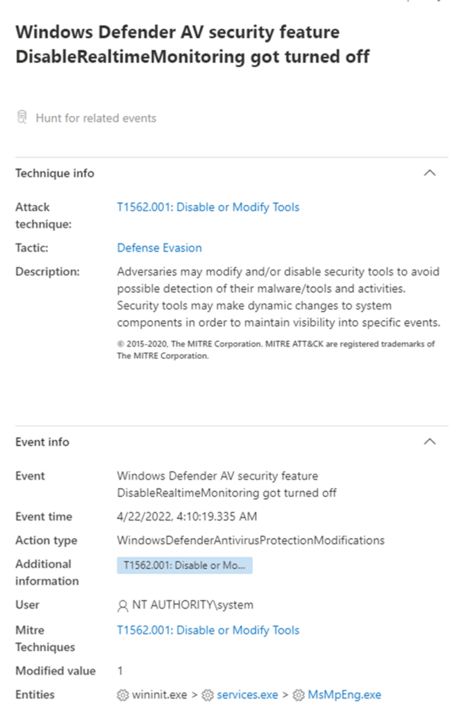 Screenshot of threat actor activities disabling antivirus services.