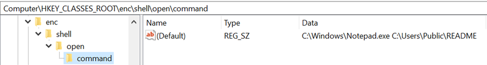 Screenshot of the Registry Editor displaying the custom file extension handler.