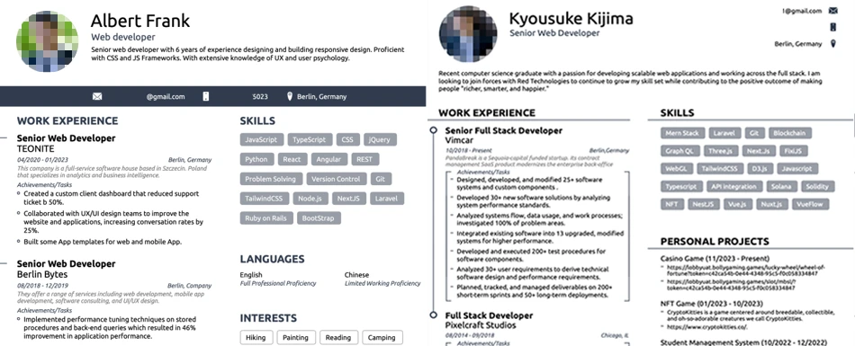 Screenshot of resumes of North Korea IT workers