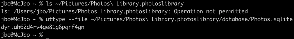 Screenshot of code depicting the resolution of a dynamic type despite lack of TCC permissions