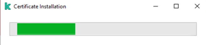 A screenshot of the window displayed to the user which shows a loading bar called K Certificate Installation