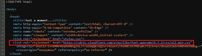 Screenshot of HTML code