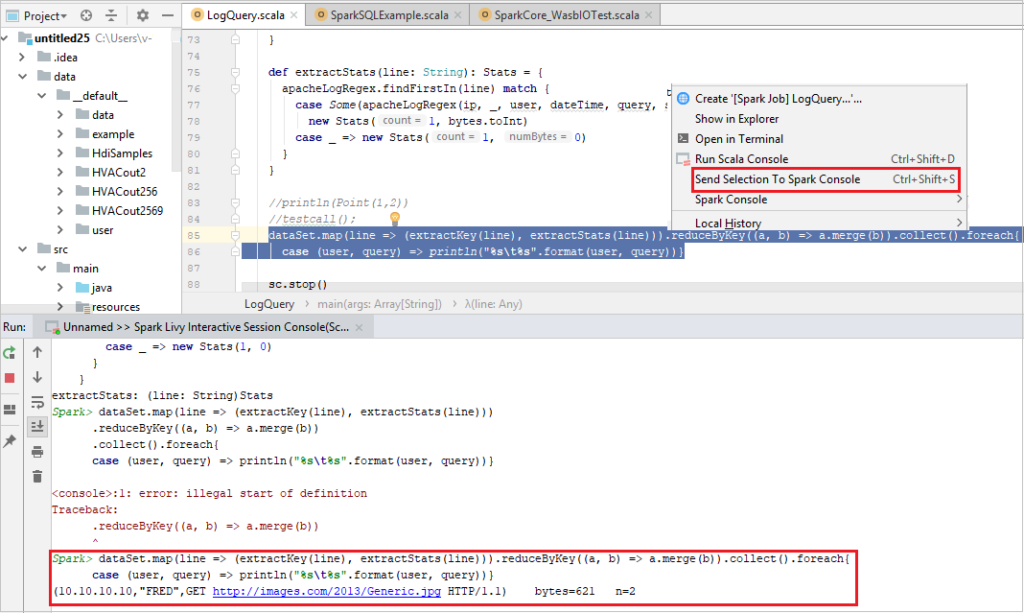 Send Code to Spark Console.