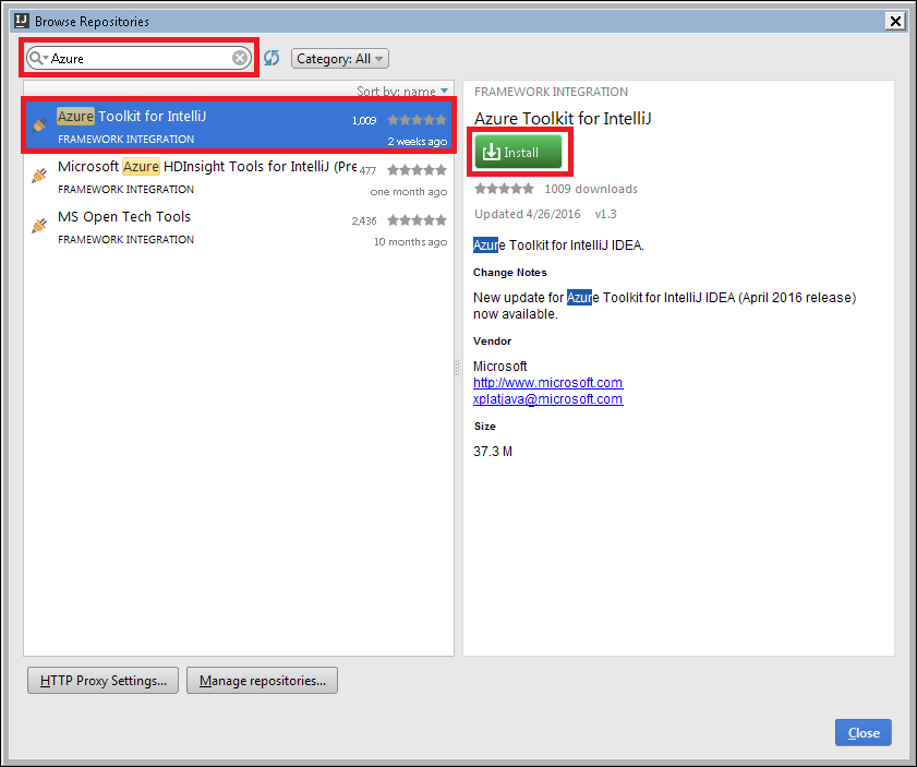 Install Azure Toolkit for IntelliJ.