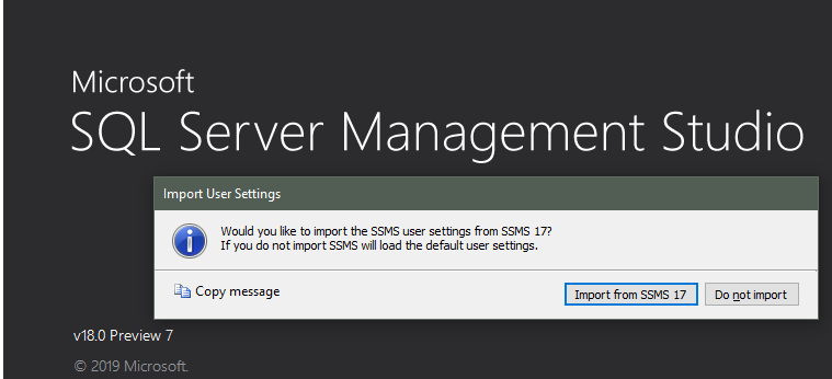 SSMS Import User Settings.