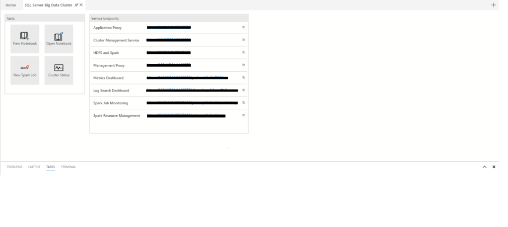 SQL Server Big Data Cluster dashboard in Azure Data Studio.