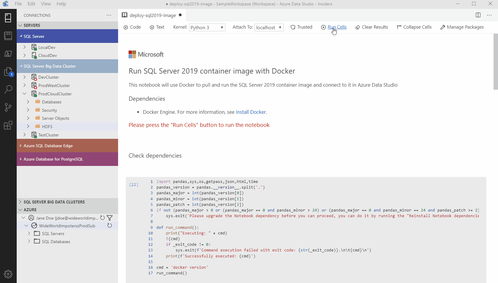 GIF of deploying the container