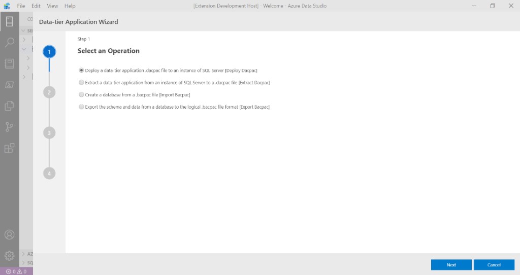 Sample wizard in an extension