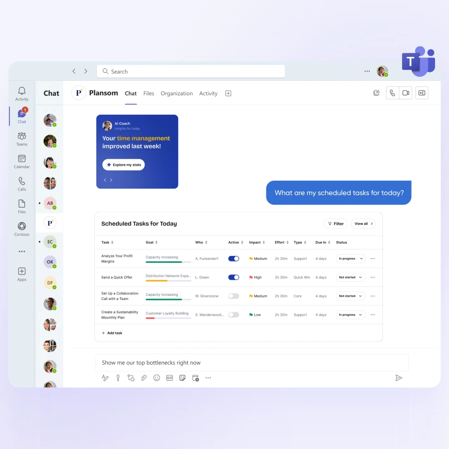 Screenshot of Plansom chat in Microsoft Teams