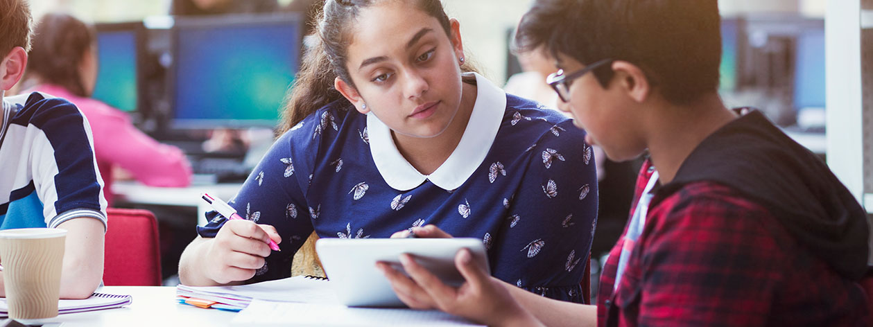 Dois estudantes trabalhando juntos