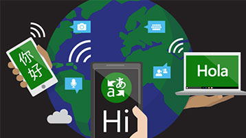 Ilustração do globo com telefones celulares traduzindo a palavra