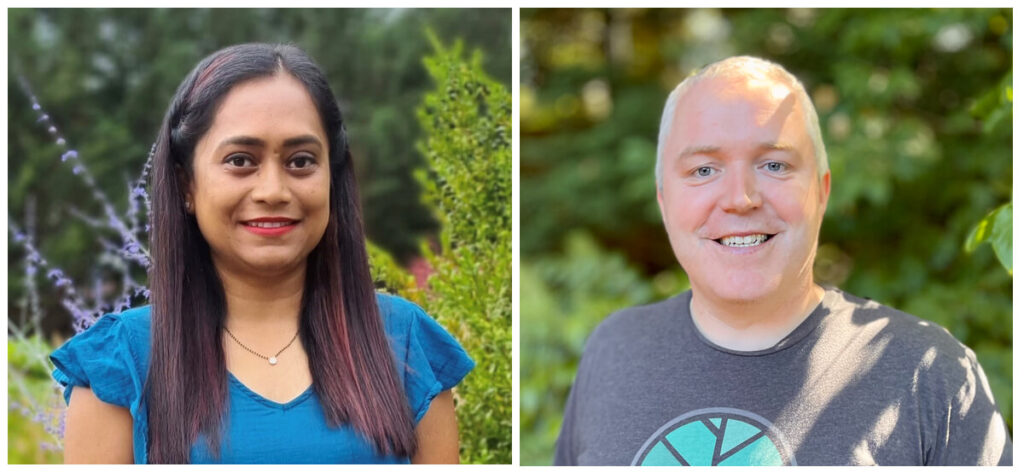 Sinha and O’Flaherty shown in individual portrait photos that have been joined together in a photo collage.