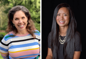 Bush and Jensen smile in photos that have been joined together.